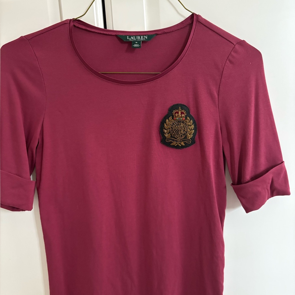 Ralph Lauren Maroon Fitten 3/4 Sleeve Embellished Tee